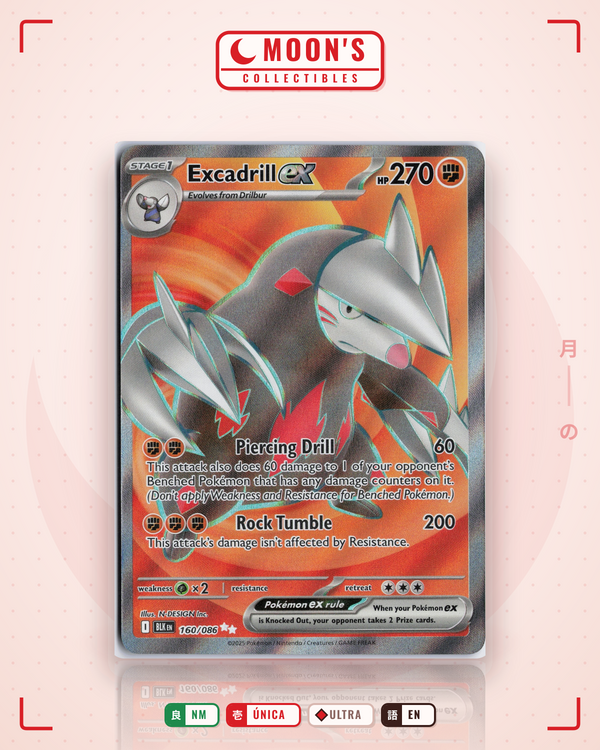 Carta Pokémon Excadrill ex · Black Bolt #160/086 (NM) — pieza única en Moon's Collectibles México