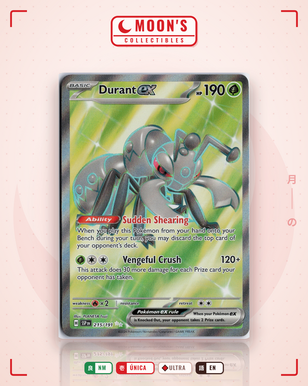 Carta Pokémon Durant ex · Surging Sparks #215/191 (NM) — pieza única en Moon's Collectibles México