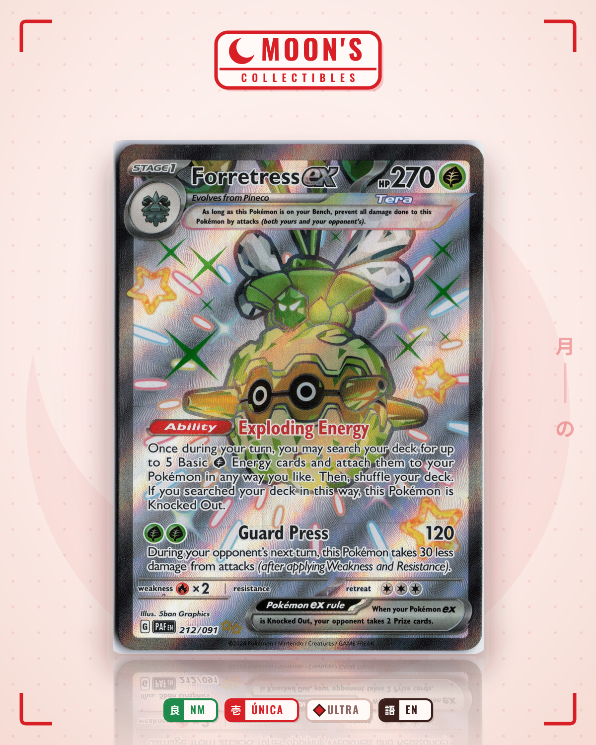 Carta Pokémon Forretress ex · Paldean Fates #212/091 (NM) — pieza única en Moon's Collectibles México