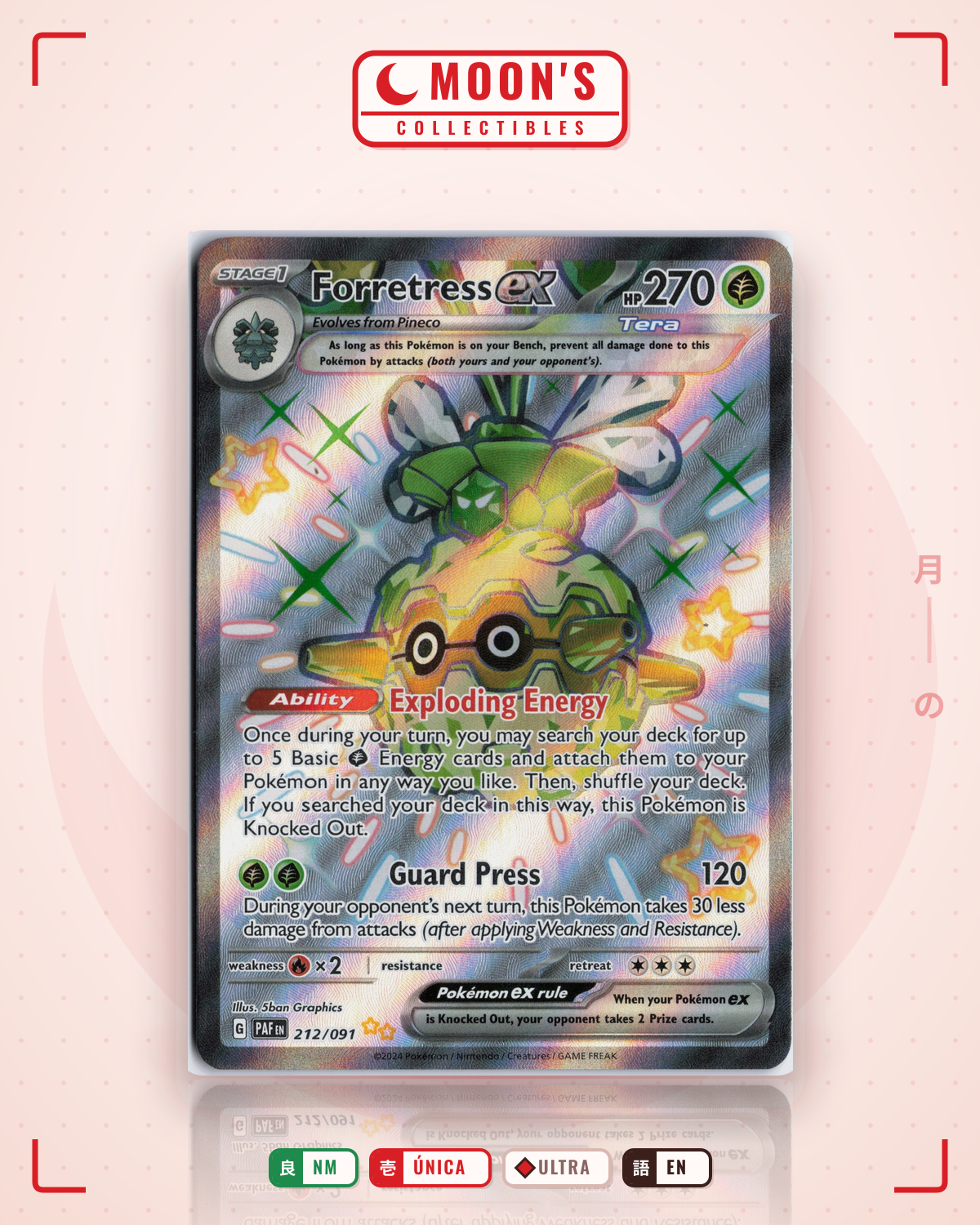 Carta Pokémon Forretress ex · Paldean Fates #212/091 (NM) — pieza única en Moon's Collectibles México