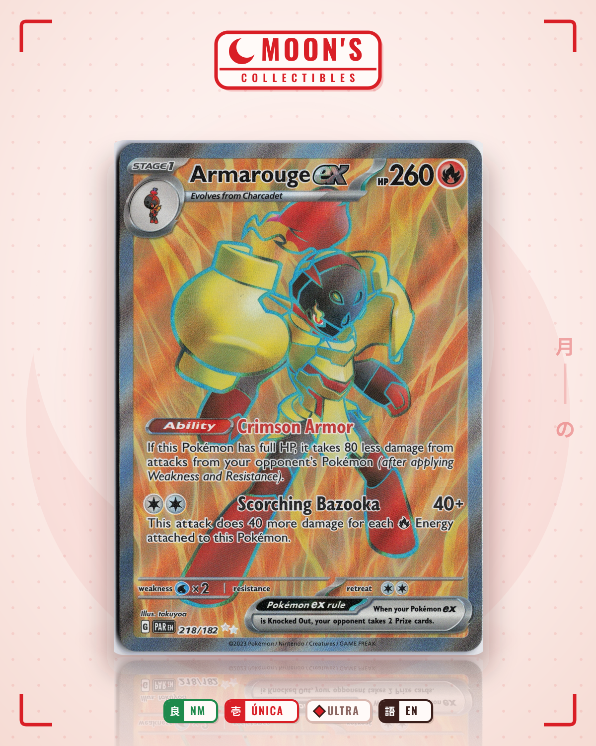 Carta Pokémon Armarouge ex · Paradox Rift #218/182 (NM) — pieza única en Moon's Collectibles México