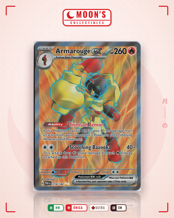 Carta Pokémon Armarouge ex · Paradox Rift #218/182 (NM) — pieza única en Moon's Collectibles México