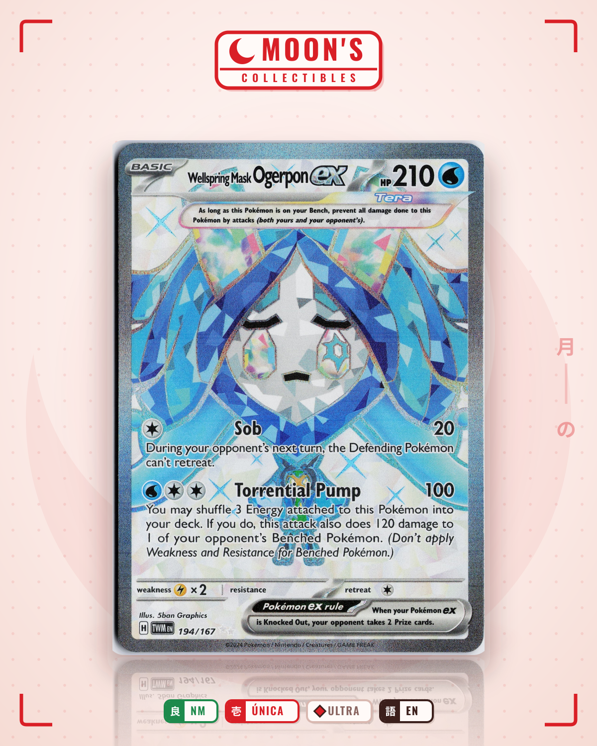 Carta Pokémon Wellspring Mask Ogerpon ex · Twilight Masquerade #194/167 (NM) — pieza única en Moon's Collectibles México