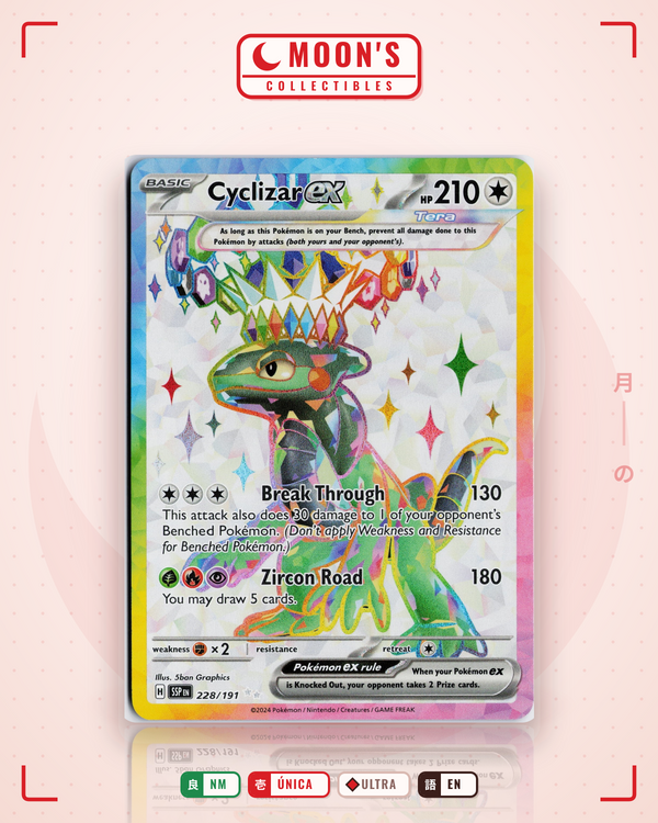 Carta Pokémon Cyclizar ex · Surging Sparks #228/191 (NM) — pieza única en Moon's Collectibles México
