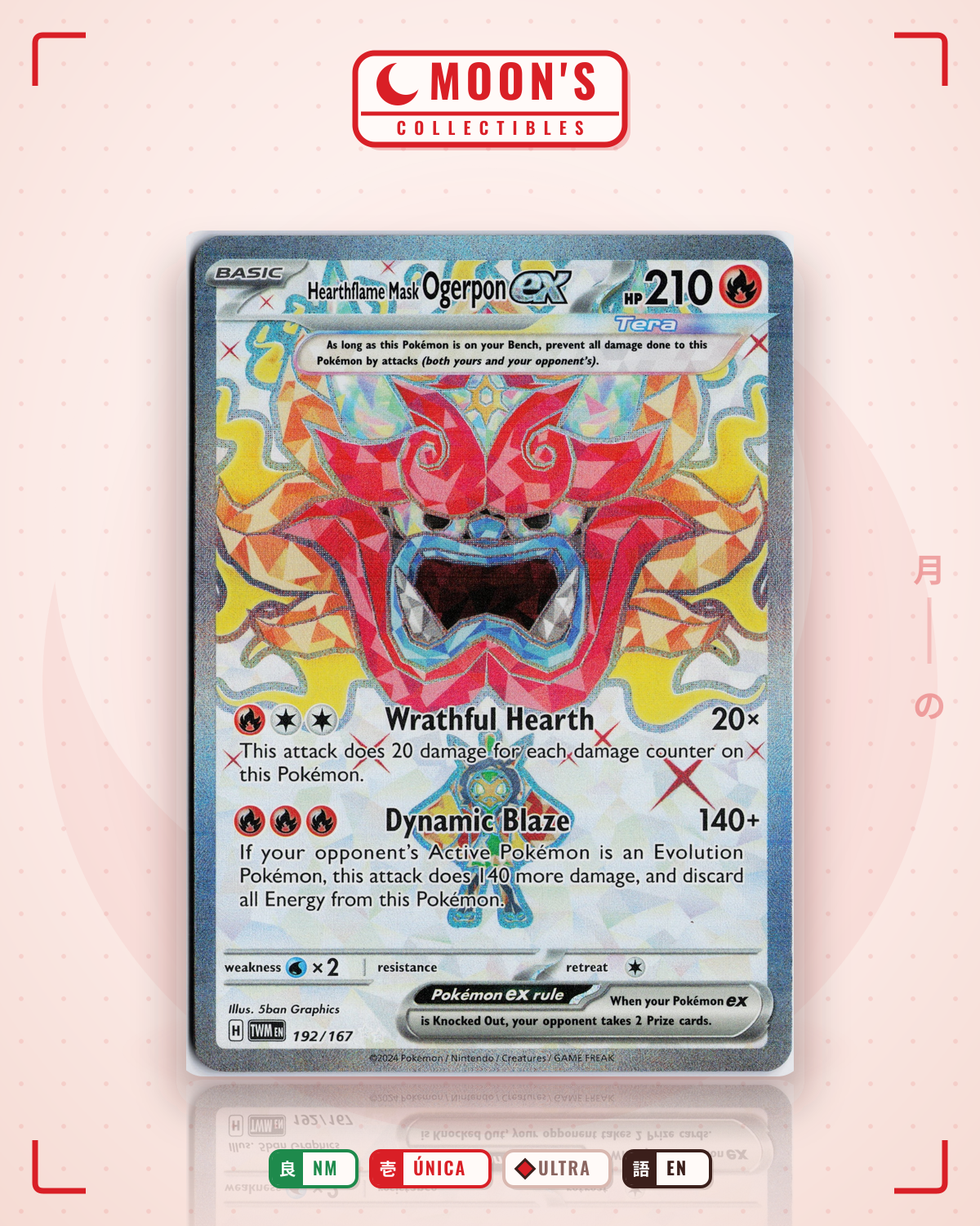 Carta Pokémon Hearthflame Mask Ogerpon ex · Twilight Masquerade #192/167 (NM) — pieza única en Moon's Collectibles México
