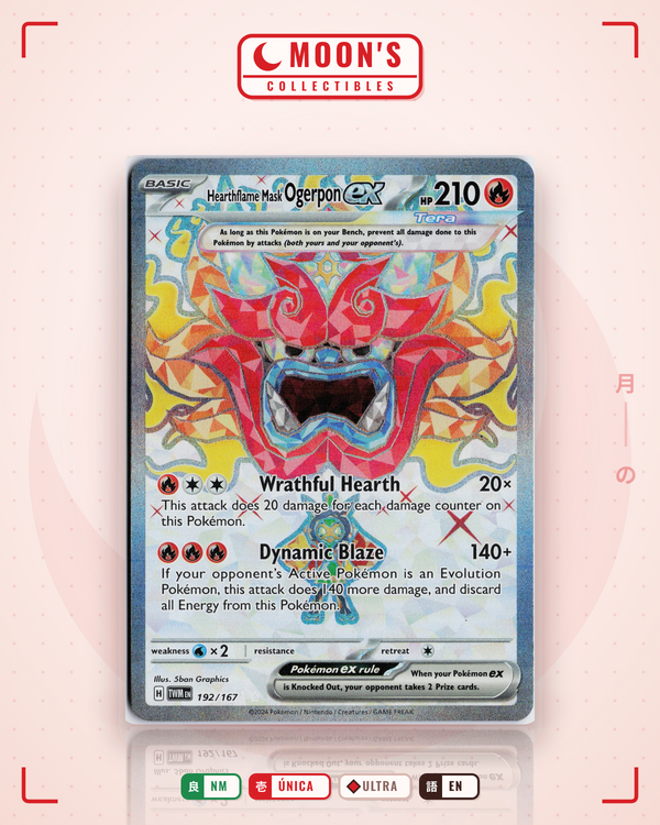 Carta Pokémon Hearthflame Mask Ogerpon ex · Twilight Masquerade #192/167 (NM) — pieza única en Moon's Collectibles México