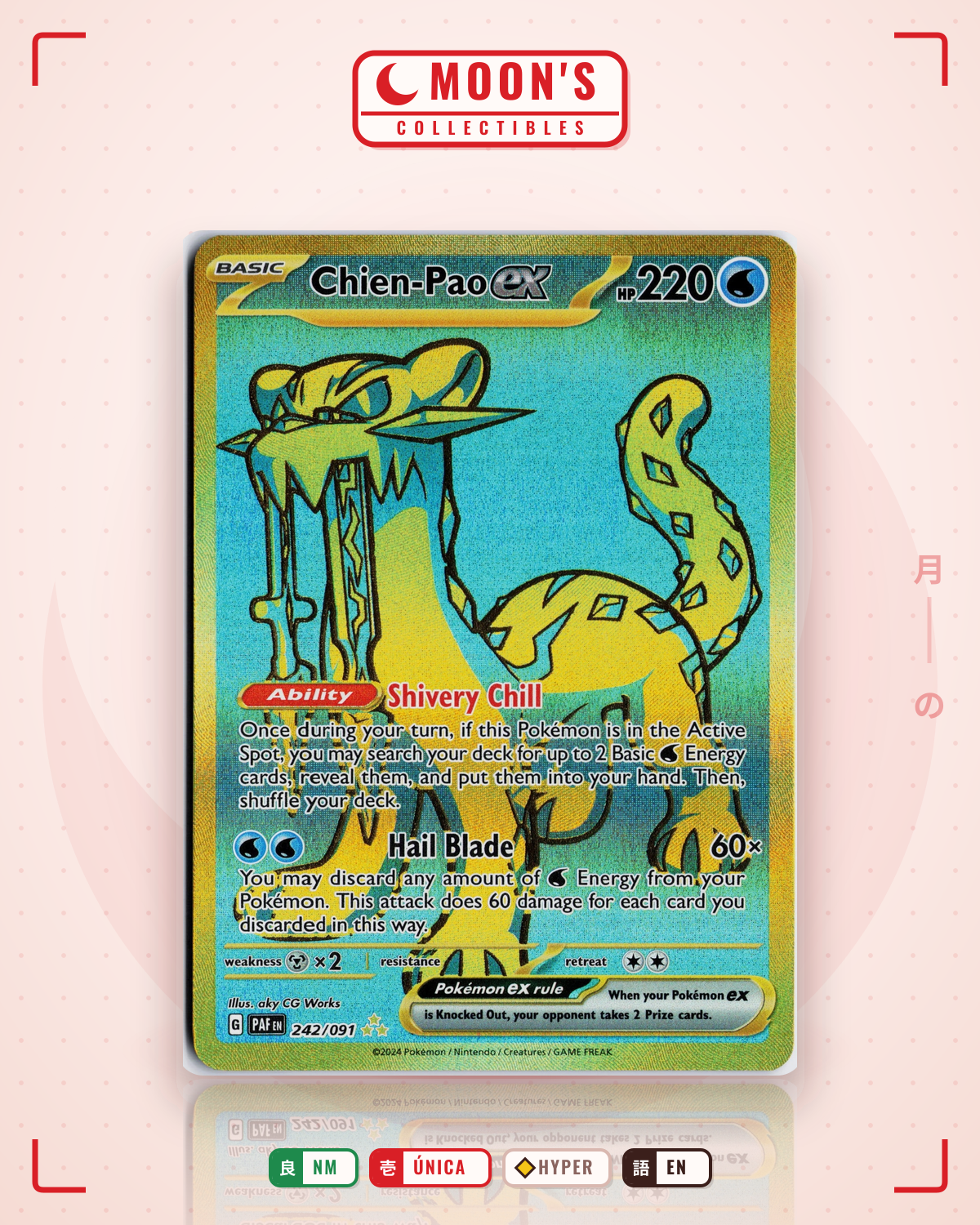 Carta Pokémon Chien-Pao ex · Paldean Fates #242/091 (NM) — pieza única en Moon's Collectibles México