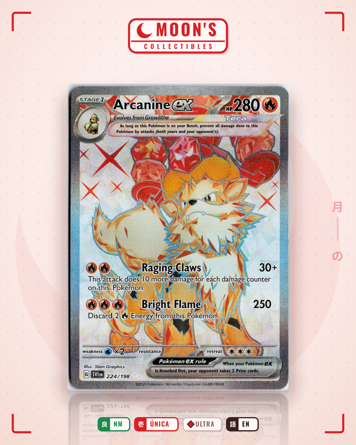 Carta Pokémon Arcanine ex · Scarlet & Violet #224/198 (NM) — pieza única en Moon's Collectibles México