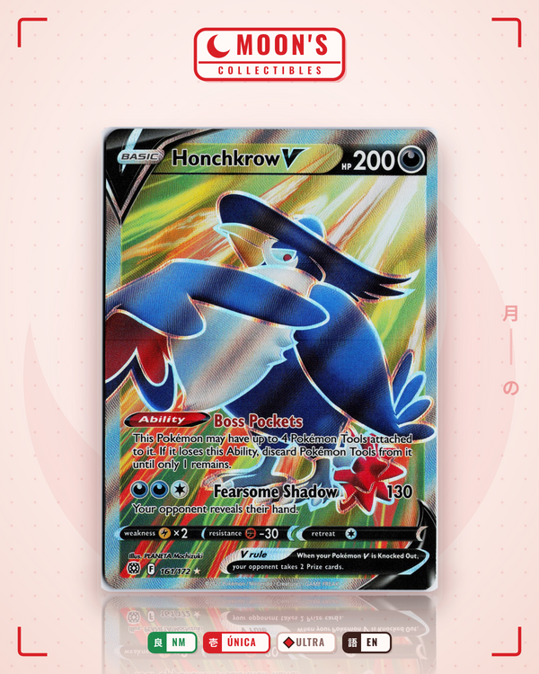 Carta Pokémon Honchkrow V · Brilliant Stars #161/172 (NM) — pieza única en Moon's Collectibles México