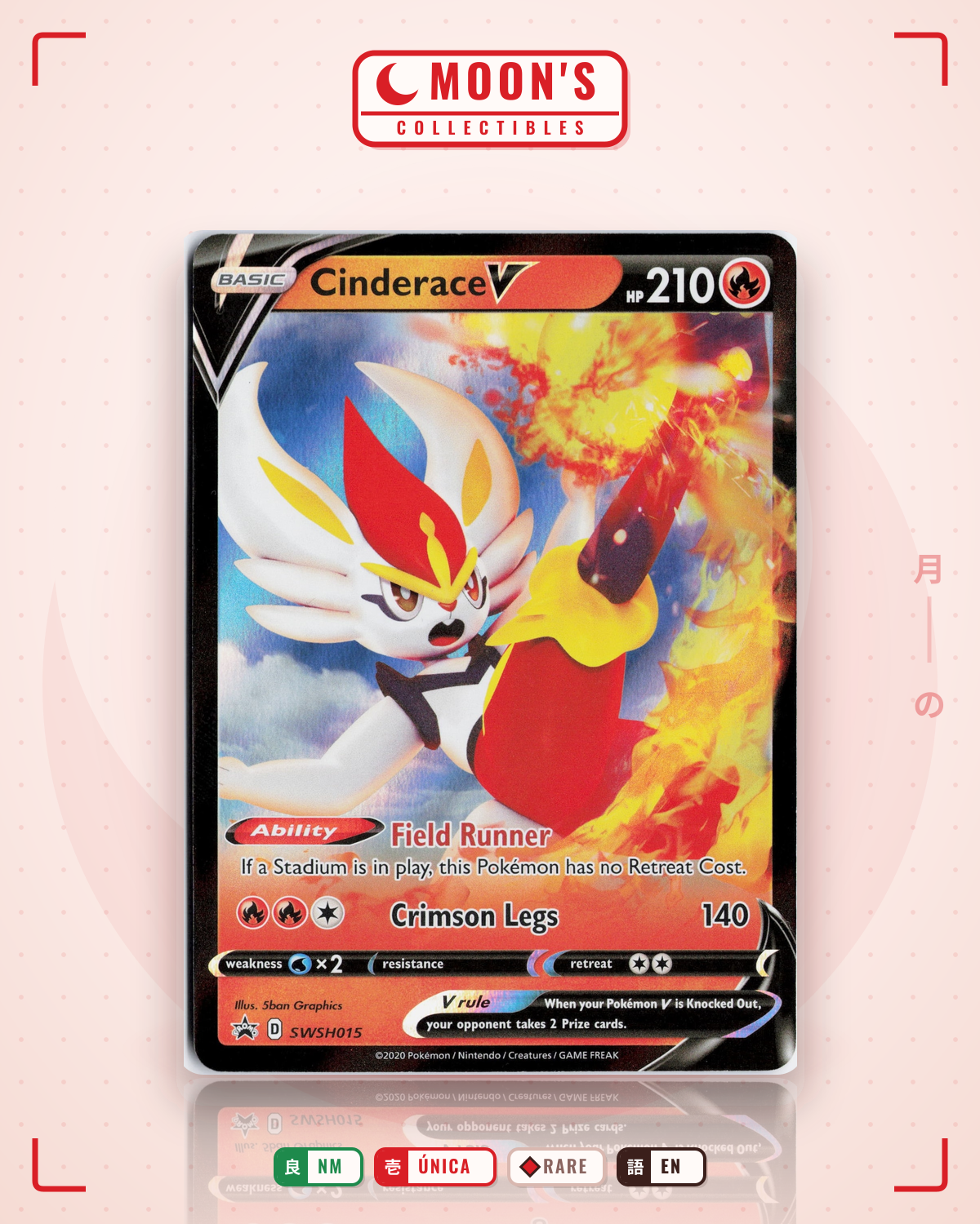 Carta Pokémon Cinderace V · SWSH Black Star Promos #SWSH015 (NM) — pieza única en Moon's Collectibles México