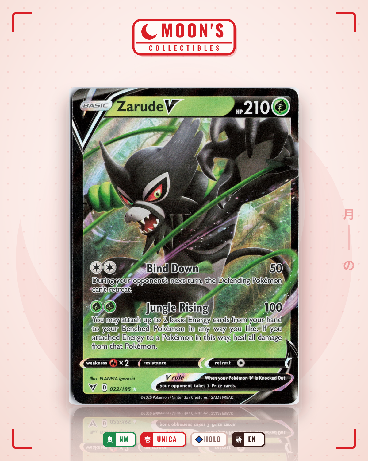 Carta Pokémon Zarude V · Vivid Voltage #022/185 (NM) — pieza única en Moon's Collectibles México