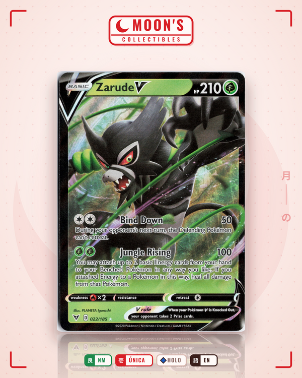 Carta Pokémon Zarude V · Vivid Voltage #022/185 (NM) — pieza única en Moon's Collectibles México