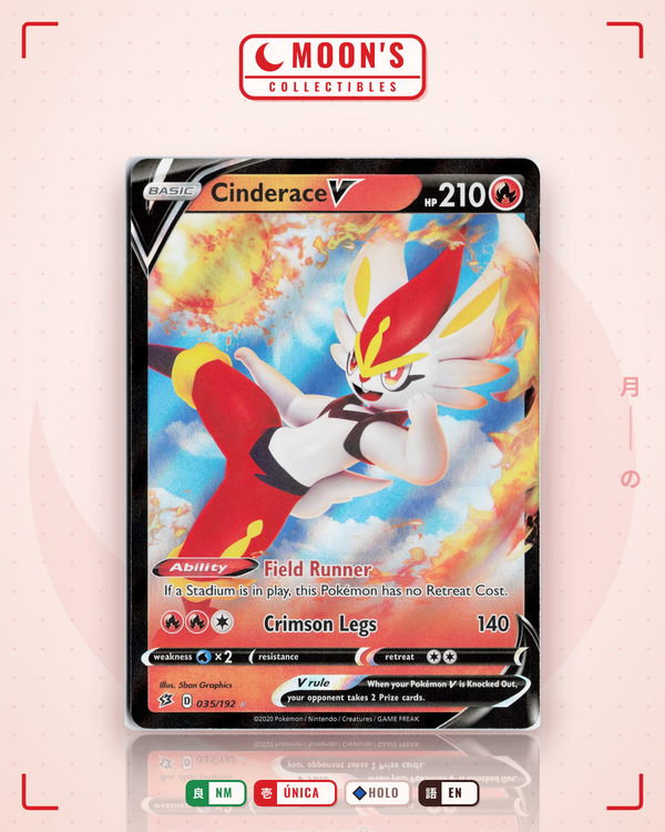 Carta Pokémon Cinderace V · Rebel Clash #035/192 (NM) — pieza única en Moon's Collectibles México