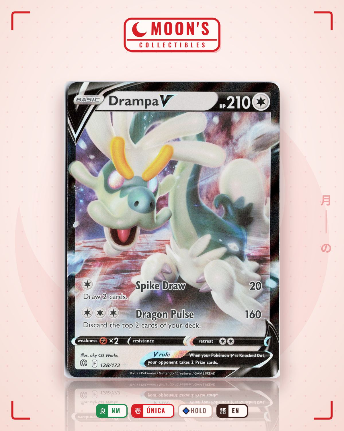Carta Pokémon Drampa V · Brilliant Stars #128/172 (NM) — pieza única en Moon's Collectibles México