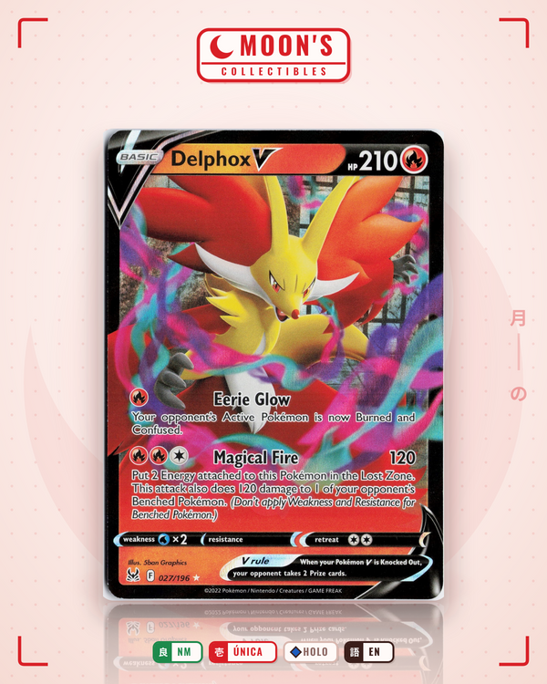 Carta Pokémon Delphox V · Lost Origin #027/196 (NM) — pieza única en Moon's Collectibles México