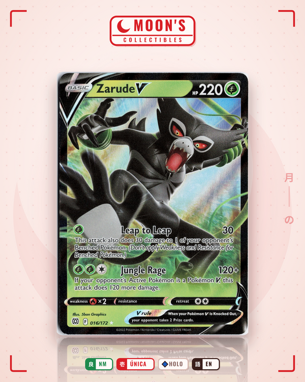 Carta Pokémon Zarude V · Brilliant Stars #016/172 (NM) — pieza única en Moon's Collectibles México