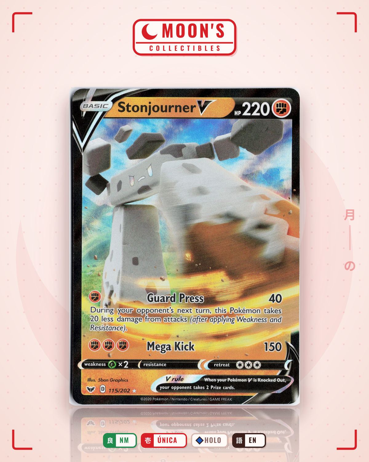 Carta Pokémon Stonjourner V · Sword & Shield #115/202 (NM) — pieza única en Moon's Collectibles México