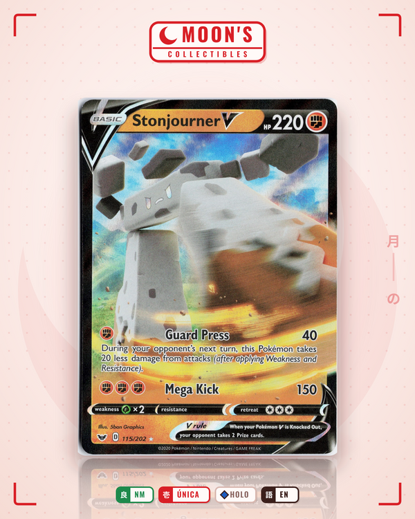 Carta Pokémon Stonjourner V · Sword & Shield #115/202 (NM) — pieza única en Moon's Collectibles México