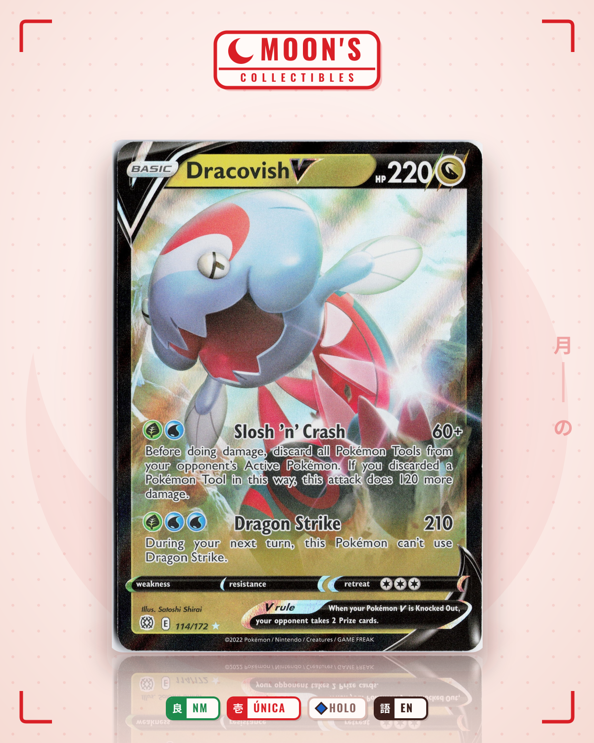 Carta Pokémon Dracovish V · Brilliant Stars #114/172 (NM) — pieza única en Moon's Collectibles México