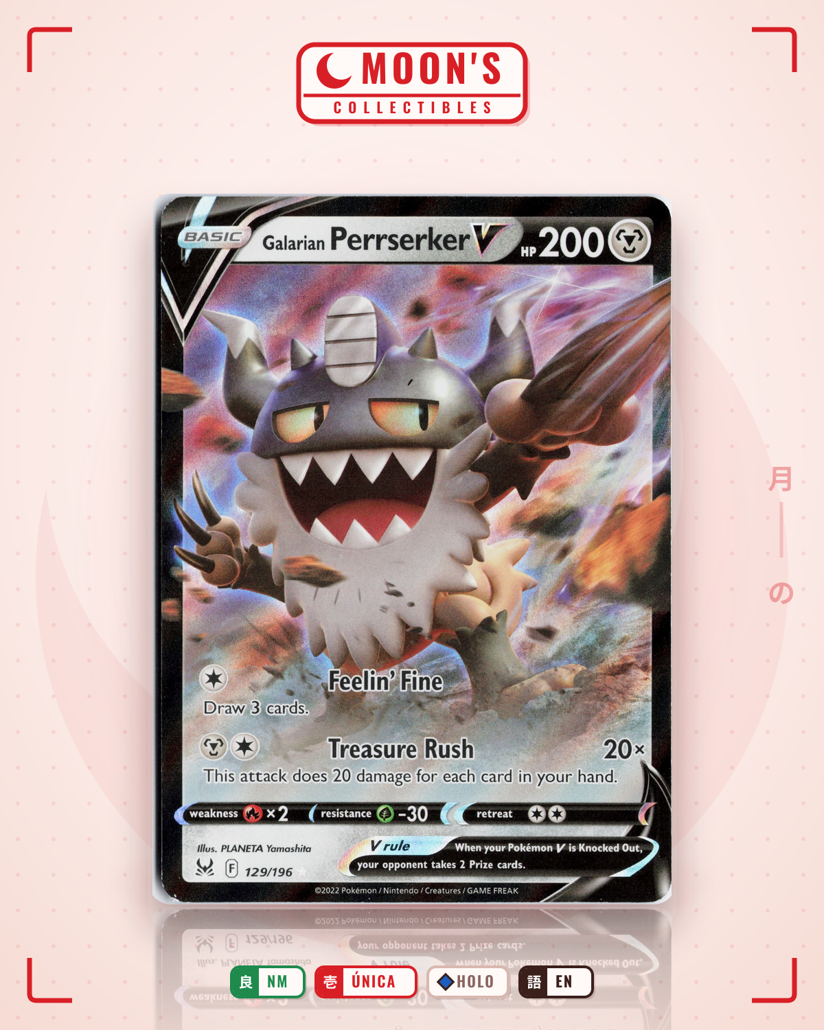 Carta Pokémon Galarian Perrserker V · Lost Origin #129/196 (NM) — pieza única en Moon's Collectibles México