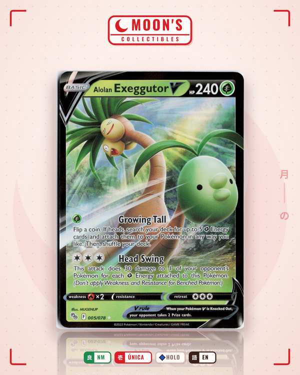Carta Pokémon Alolan Exeggutor V · Pokémon GO #005/078 (NM) — pieza única en Moon's Collectibles México