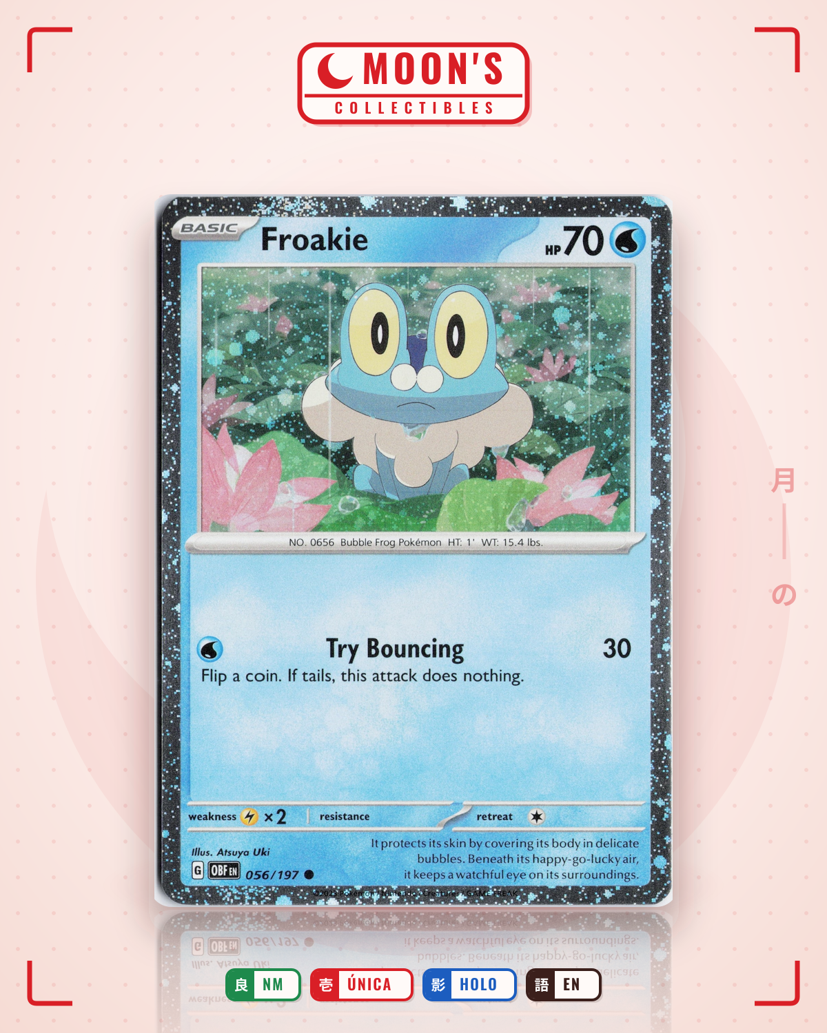 Carta Pokémon Froakie · Obsidian Flames #056/197 (NM) — pieza única en Moon's Collectibles México