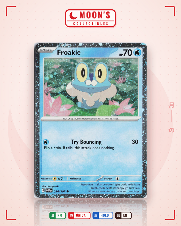 Carta Pokémon Froakie · Obsidian Flames #056/197 (NM) — pieza única en Moon's Collectibles México