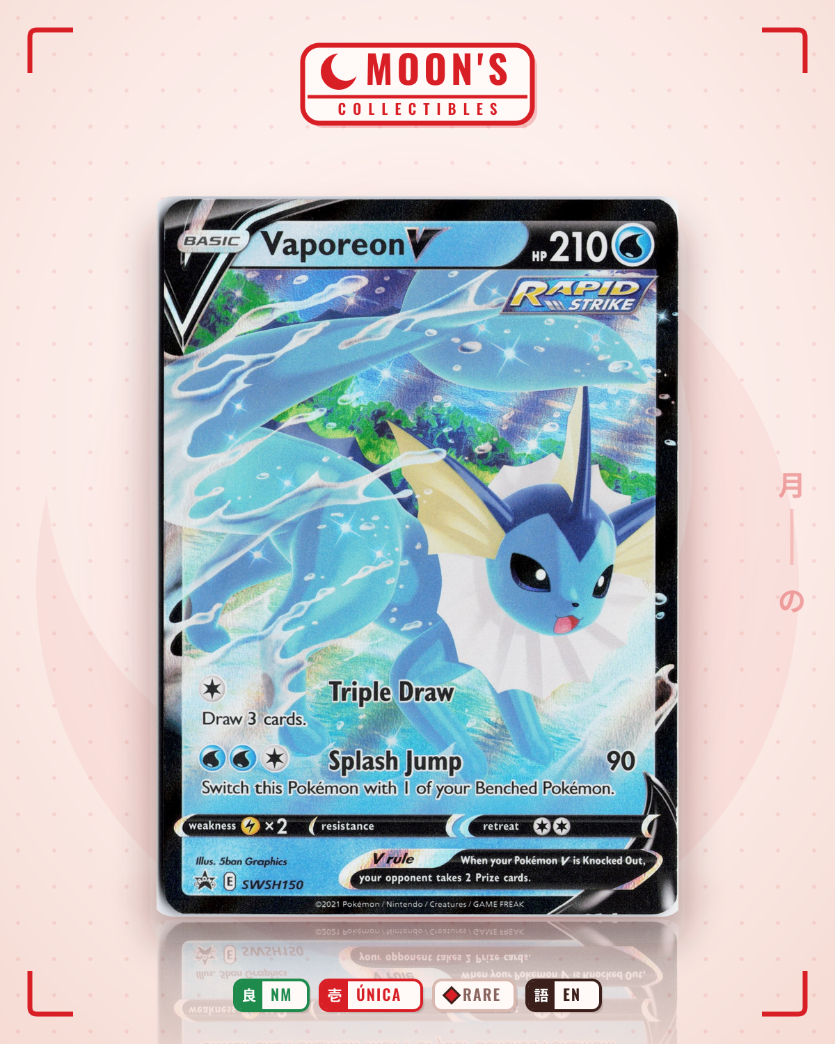 Carta Pokémon Vaporeon V · SWSH Black Star Promos #SWSH150 (NM) — pieza única en Moon's Collectibles México