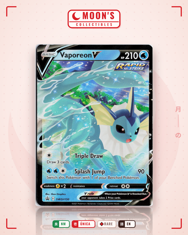Carta Pokémon Vaporeon V · SWSH Black Star Promos #SWSH150 (NM) — pieza única en Moon's Collectibles México