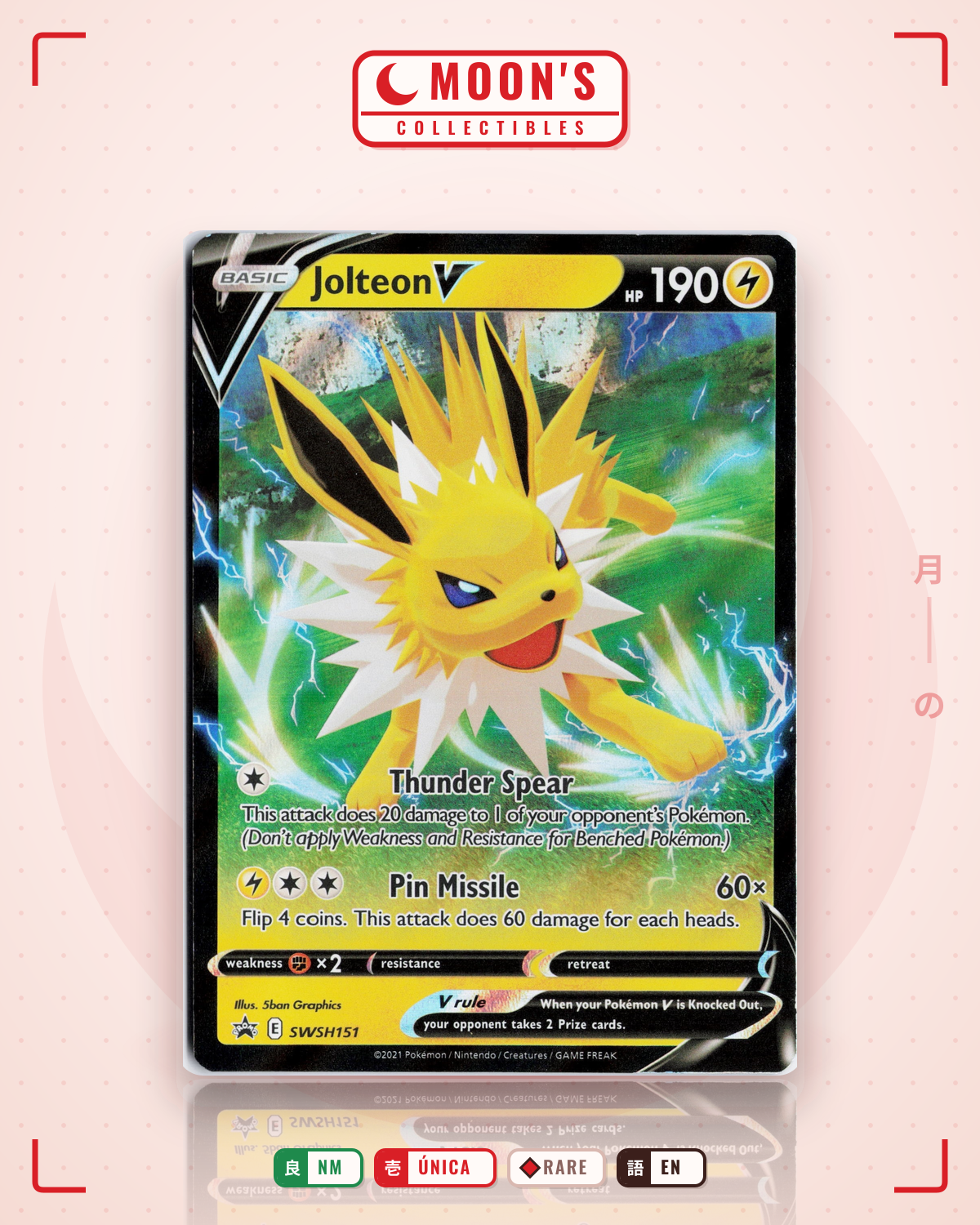 Carta Pokémon Jolteon V · SWSH Black Star Promos #SWSH151 (NM) — pieza única en Moon's Collectibles México