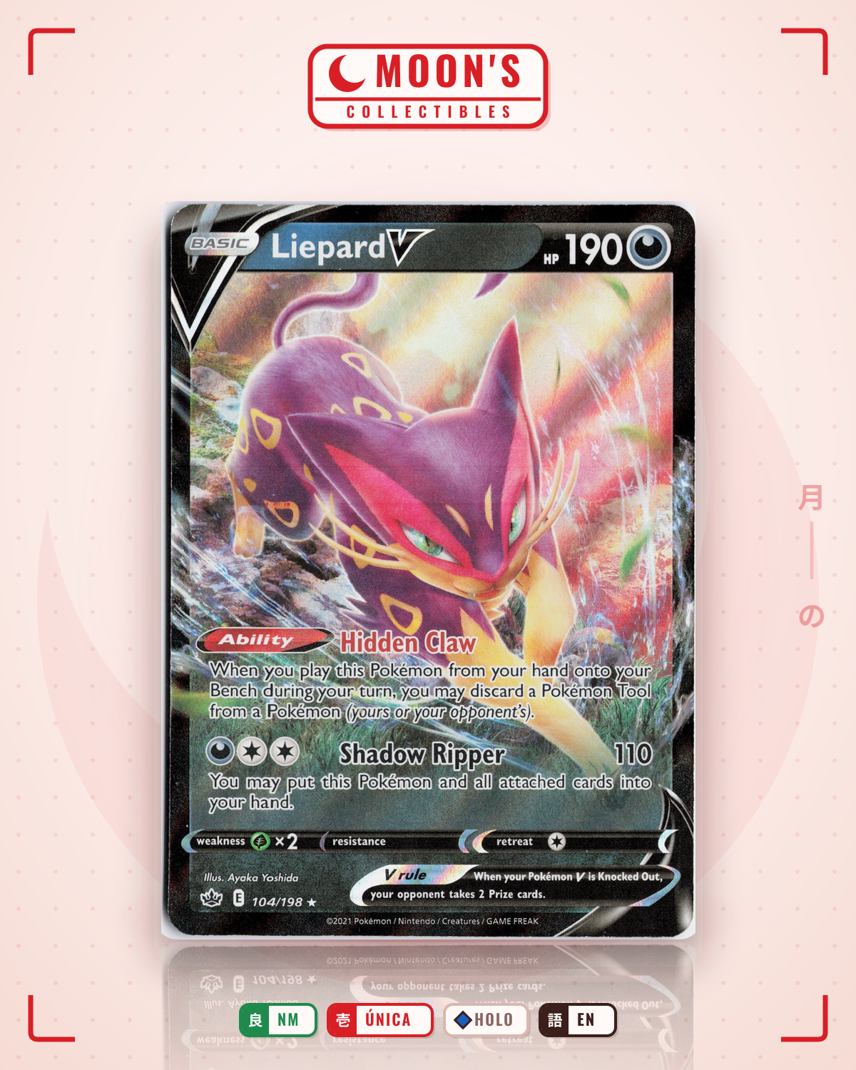 Carta Pokémon Liepard V · Chilling Reign #104/198 (NM) — pieza única en Moon's Collectibles México