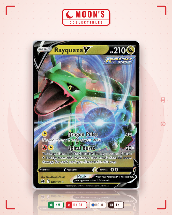 Carta Pokémon Rayquaza V · Crown Zenith #100/159 (NM) — pieza única en Moon's Collectibles México