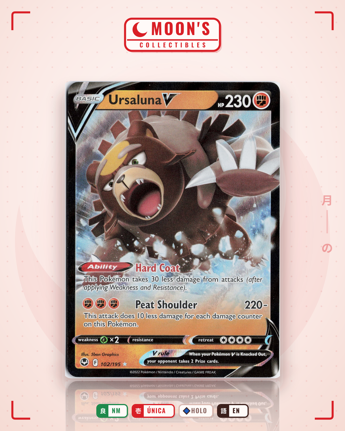 Carta Pokémon Ursaluna V · Silver Tempest #102/195 (NM) — pieza única en Moon's Collectibles México