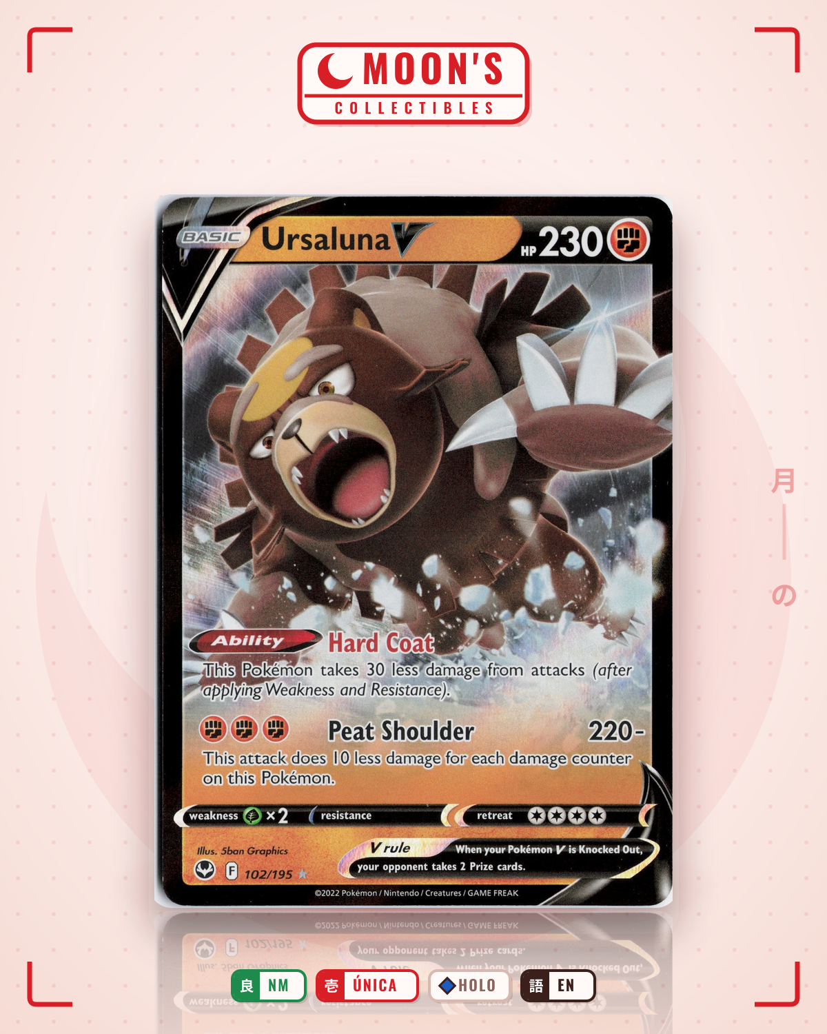 Carta Pokémon Ursaluna V · Silver Tempest #102/195 (NM) — pieza única en Moon's Collectibles México
