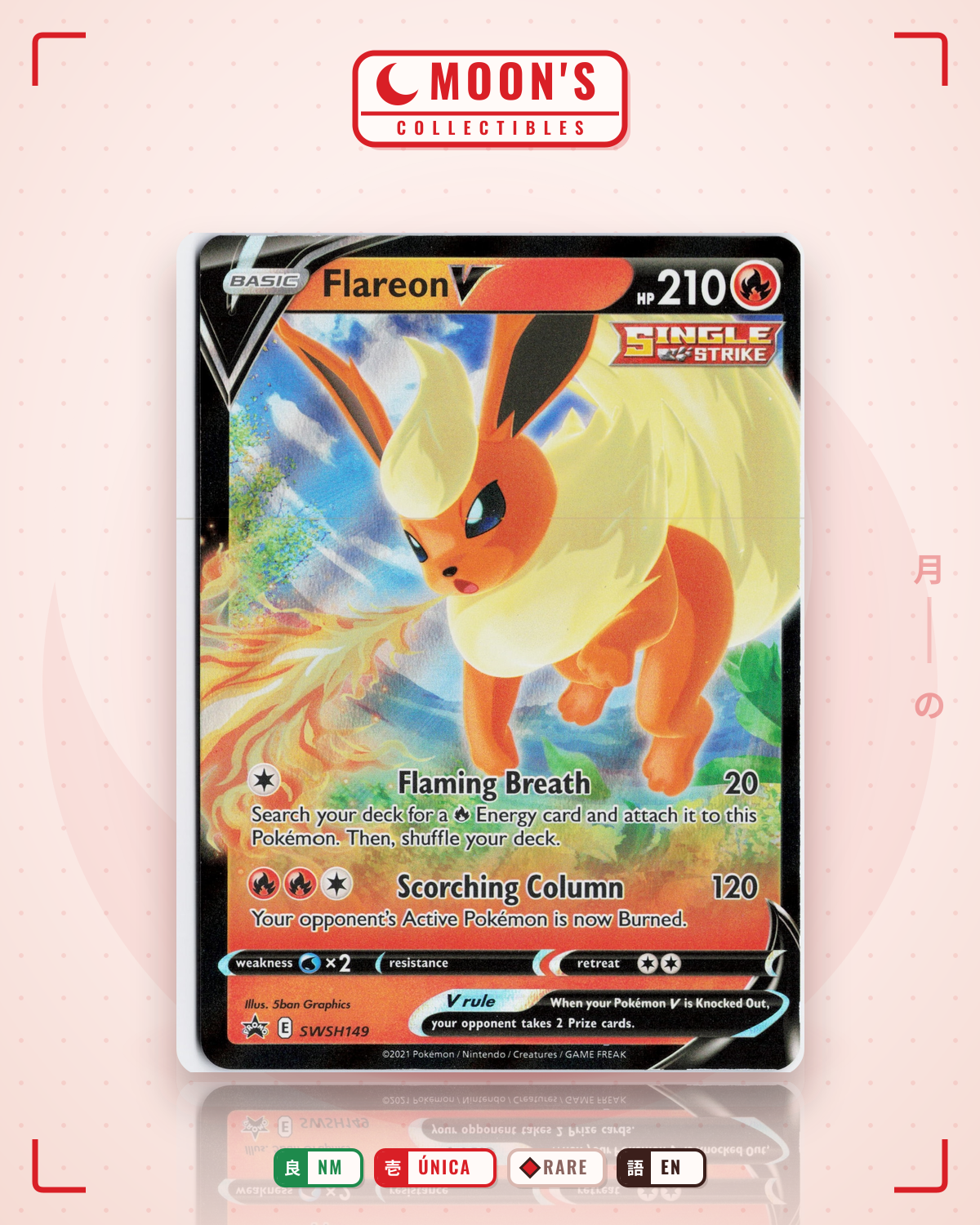 Carta Pokémon Flareon V · SWSH Black Star Promos #SWSH149 (NM) — pieza única en Moon's Collectibles México