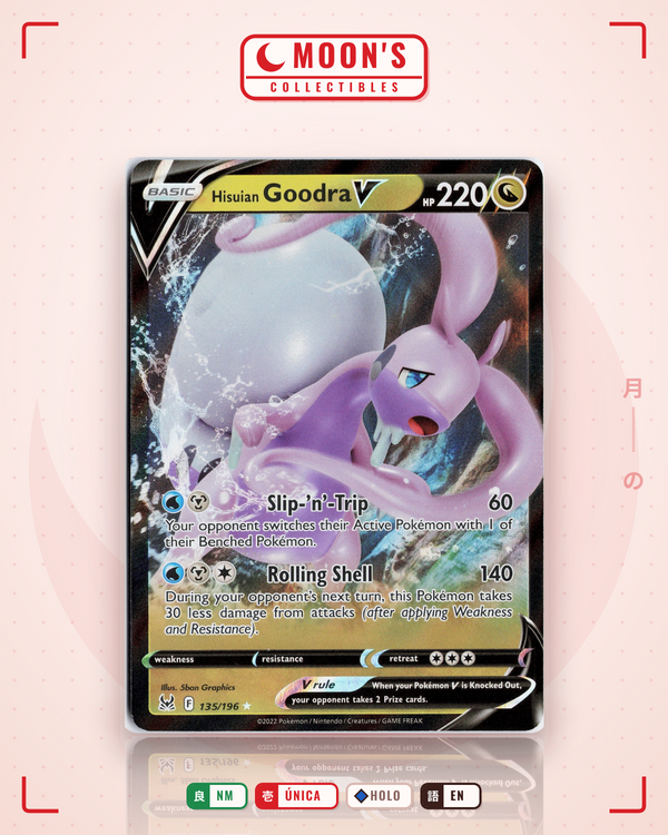 Carta Pokémon Hisuian Goodra V · Lost Origin #135/196 (NM) — pieza única en Moon's Collectibles México