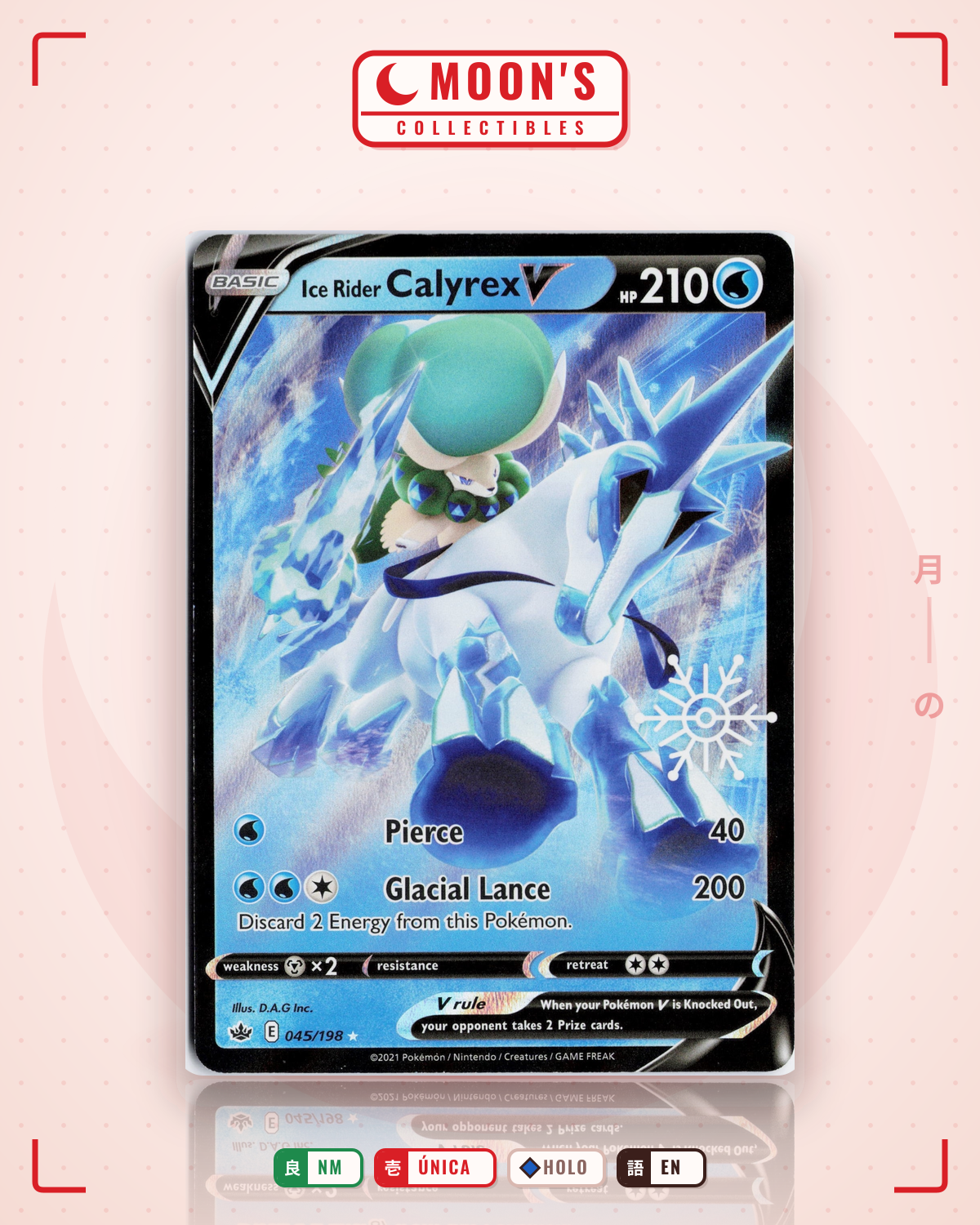 Carta Pokémon Ice Rider Calyrex V · Chilling Reign #045/198 (NM) — pieza única en Moon's Collectibles México