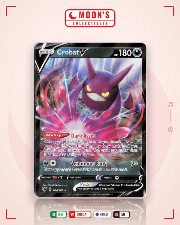 Carta Pokémon Crobat V · Darkness Ablaze #104/189 (NM) — pieza única en Moon's Collectibles México