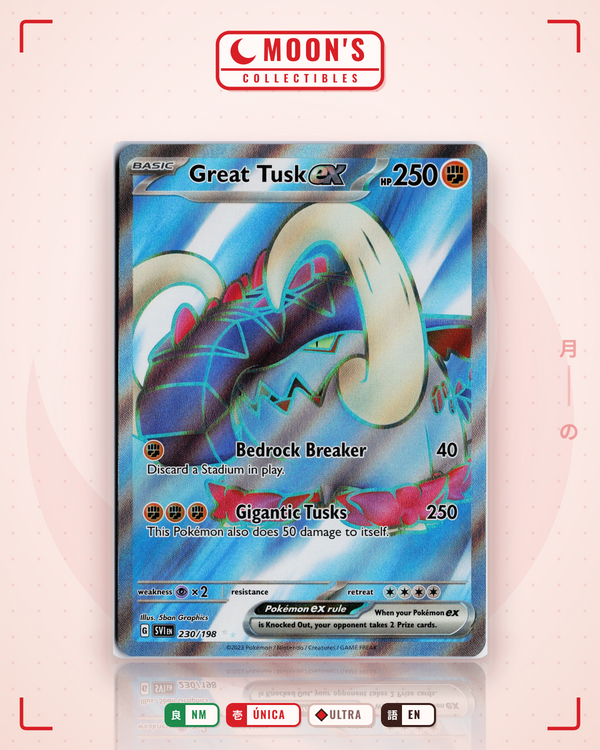 Carta Pokémon Great Tusk ex · Scarlet & Violet #230/198 (NM) — pieza única en Moon's Collectibles México