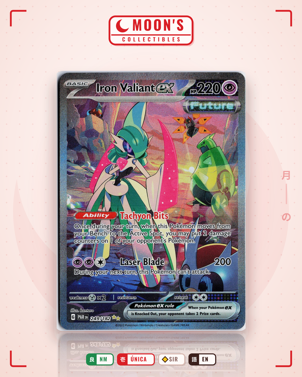 Carta Pokémon Iron Valiant ex · Paradox Rift #249/182 (NM) — pieza única en Moon's Collectibles México