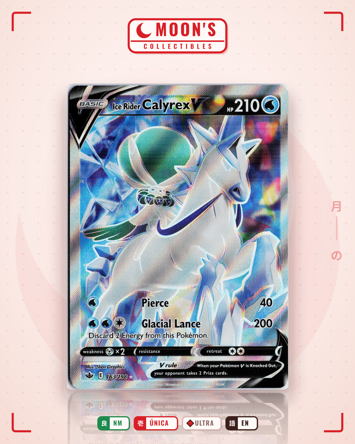 Carta Pokémon Ice Rider Calyrex V · Chilling Reign #163/198 (NM) — pieza única en Moon's Collectibles México