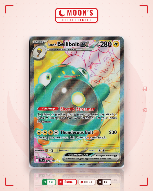 Carta Pokémon Iono's Bellibolt ex · Journey Together #172/159 (NM) — pieza única en Moon's Collectibles México