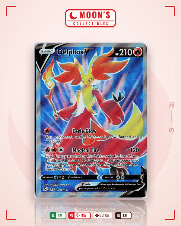 Carta Pokémon Delphox V · Lost Origin #173/196 (NM) — pieza única en Moon's Collectibles México