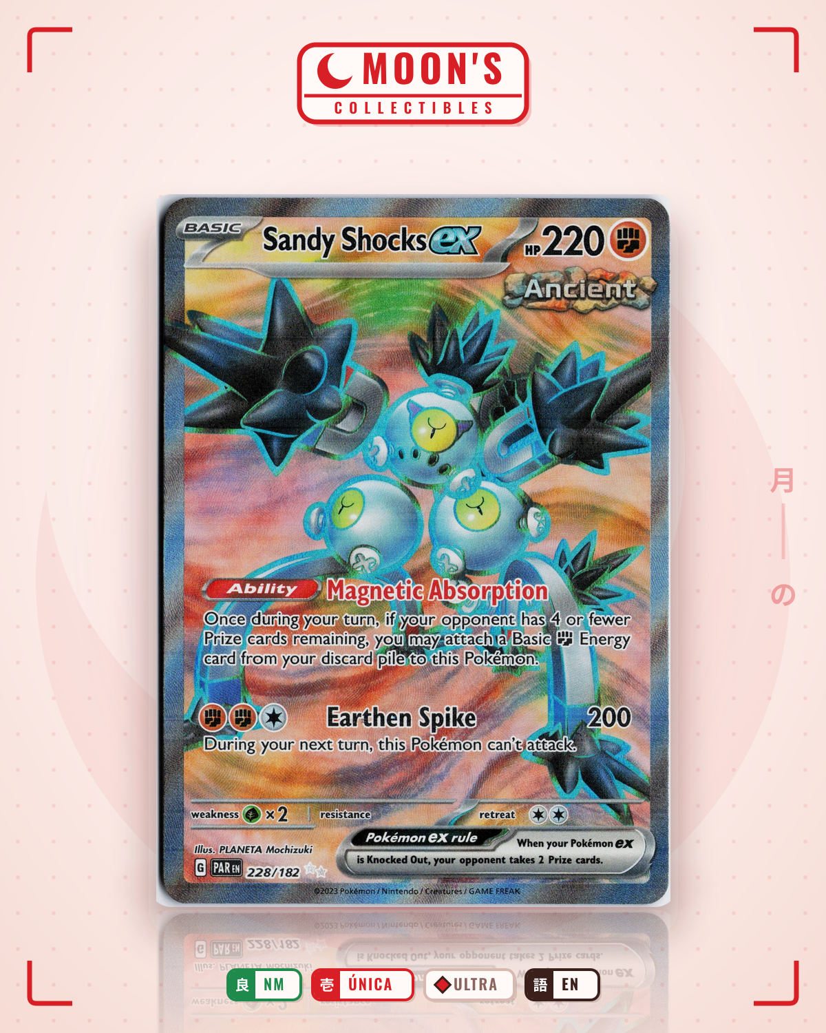 Carta Pokémon Sandy Shocks ex · Paradox Rift #228/182 (NM) — pieza única en Moon's Collectibles México