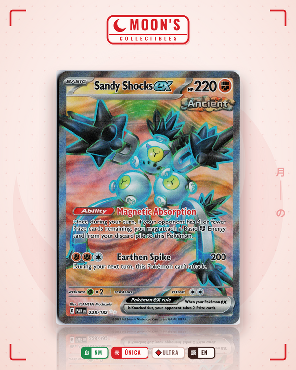 Carta Pokémon Sandy Shocks ex · Paradox Rift #228/182 (NM) — pieza única en Moon's Collectibles México