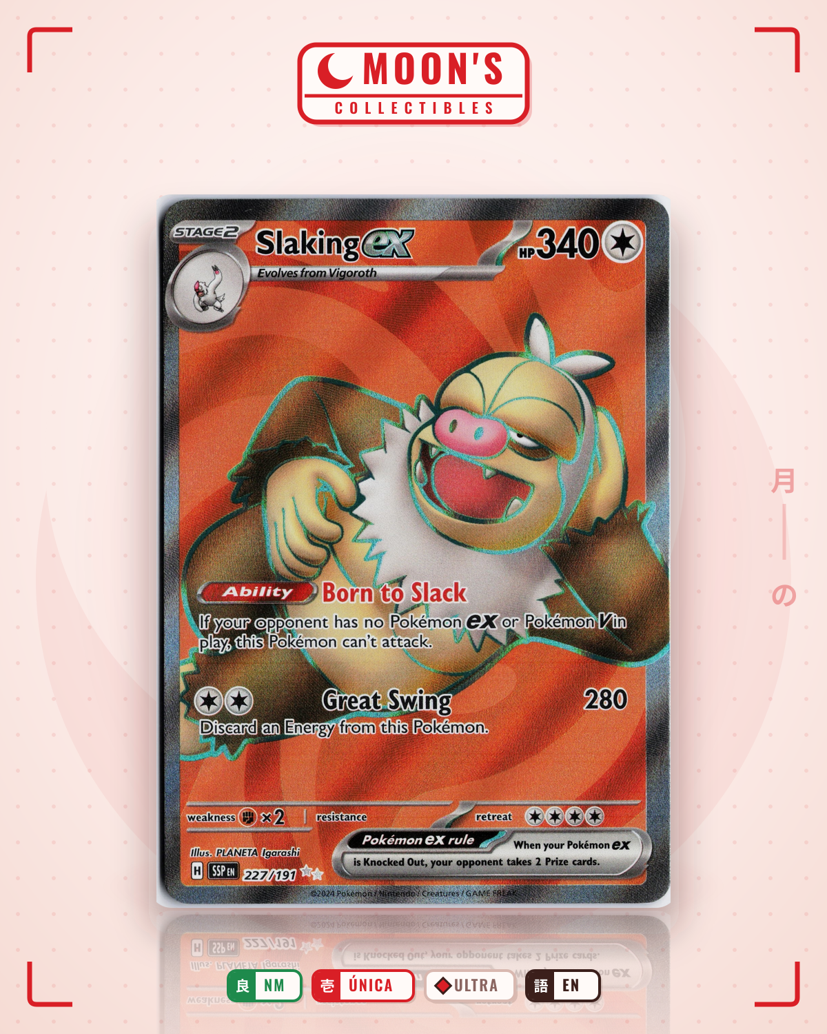 Carta Pokémon Slaking ex · Surging Sparks #227/191 (NM) — pieza única en Moon's Collectibles México