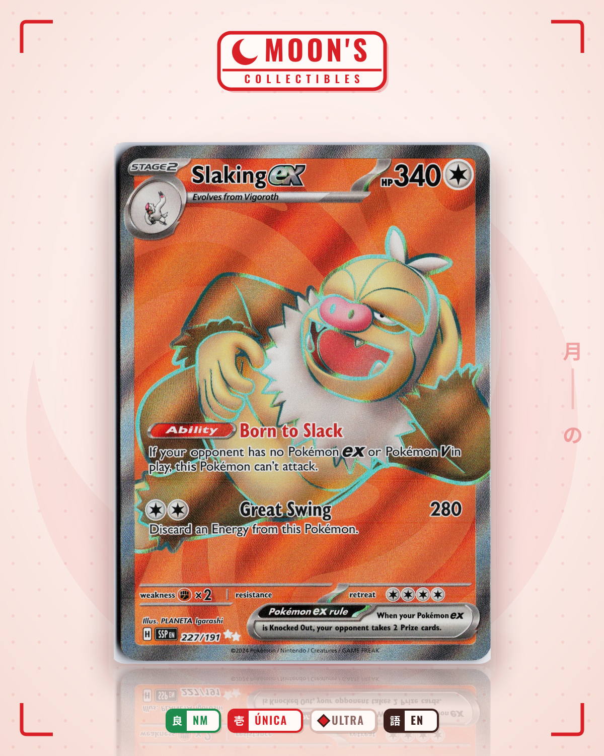 Carta Pokémon Slaking ex · Surging Sparks #227/191 (NM) — pieza única en Moon's Collectibles México
