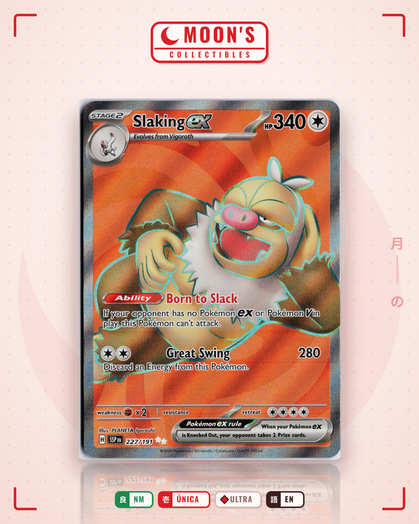 Carta Pokémon Slaking ex · Surging Sparks #227/191 (NM) — pieza única en Moon's Collectibles México