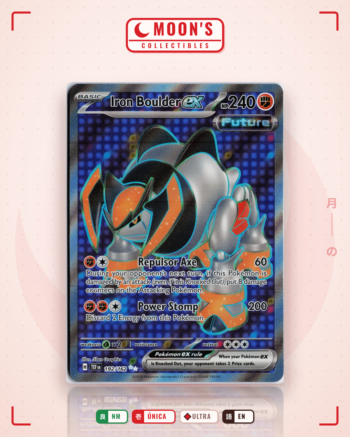 Carta Pokémon Iron Boulder ex · Temporal Forces #192/162 (NM) — pieza única en Moon's Collectibles México