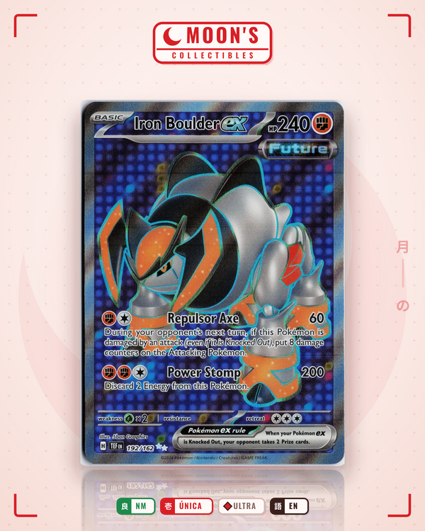 Carta Pokémon Iron Boulder ex · Temporal Forces #192/162 (NM) — pieza única en Moon's Collectibles México